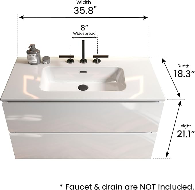 36" Bathroom Vanity with Sink, Modern Floating Vanity with Double Soft-Closing - Image 2