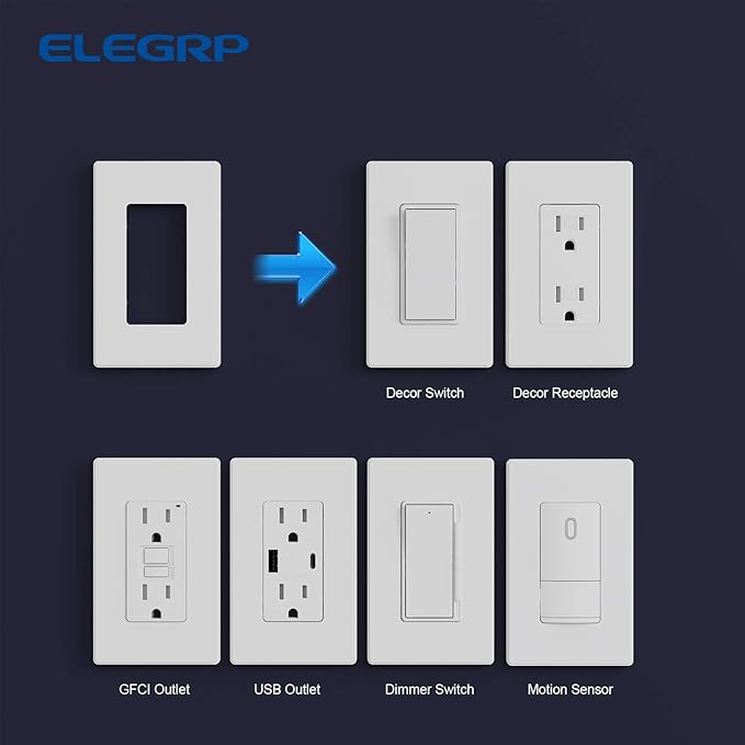 ELEGRP Matte White 1-Gang Screwless Decorative Wall Plates, Standard Size - Image 5