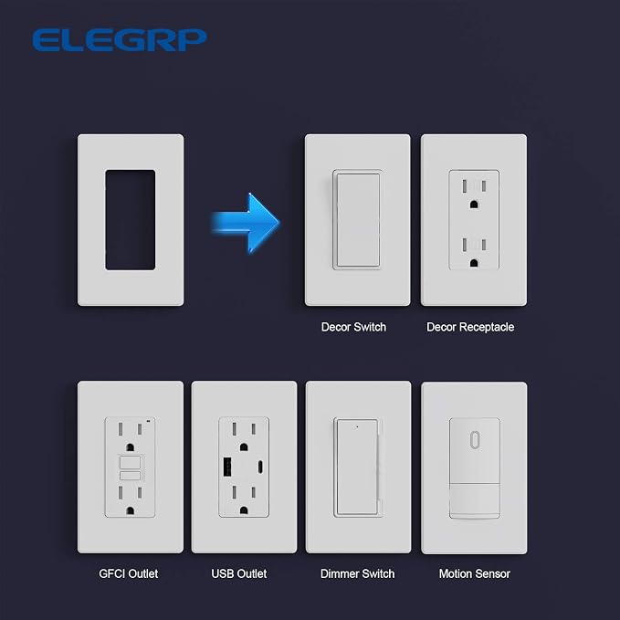 ELEGRP Matte White 1-Gang Screwless Decorative Wall Plates, Standard Size - Image 5