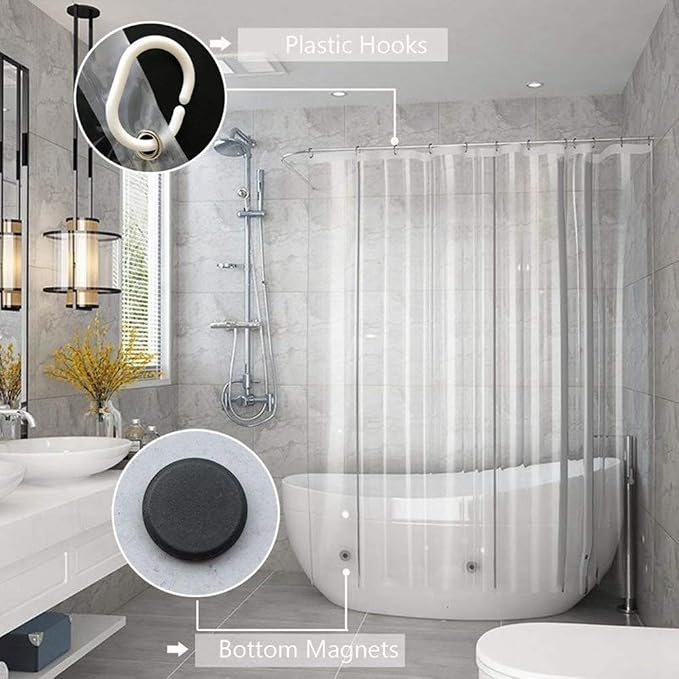 AooHome Long Shower Liner, Bottom Magnets, Heavy Duty, Water Repellent - Image 2