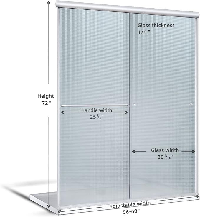 SUNNY SHOWER 60 in W x 72 in. H Semi-Frameless Shower Door 2 Sliding Door - Image 7