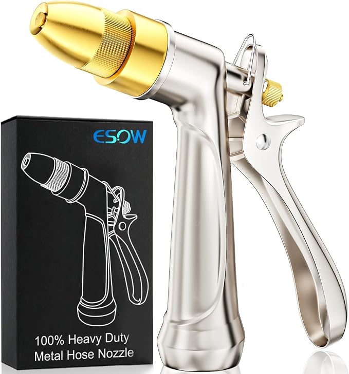 ESOW Garden Hose Nozzle, 100% Heavy Duty Metal Spray Gun by ESOW