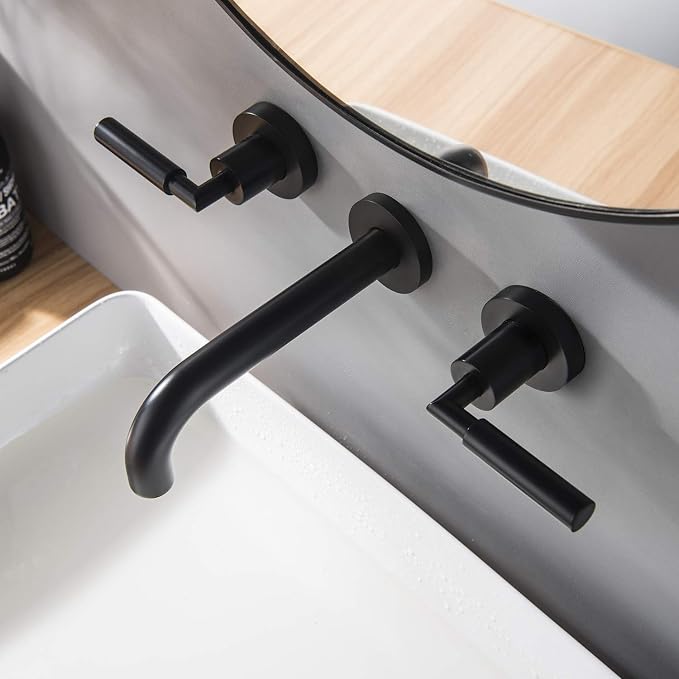 RBROHANT Matte Black Wall Mount Bathroom Faucet, Wall Mounted Sink Faucet - Image 3