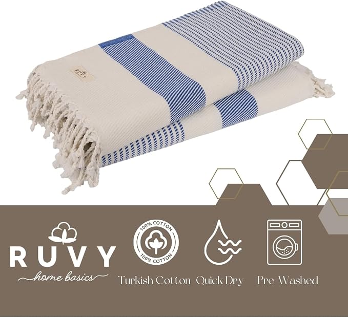 Ruvy Home Basics 2 Pack Turkish Beach Towels – Oversized Quick-Dry Bath Towels - Image 2
