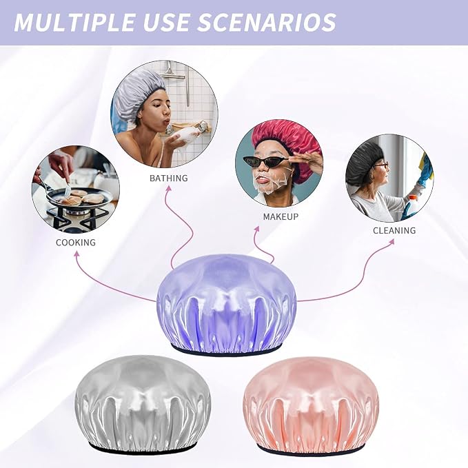 Aquior Shower Cap, Shower Caps for Women Long Hair, Silky Satin Hair Bonnet - Image 8