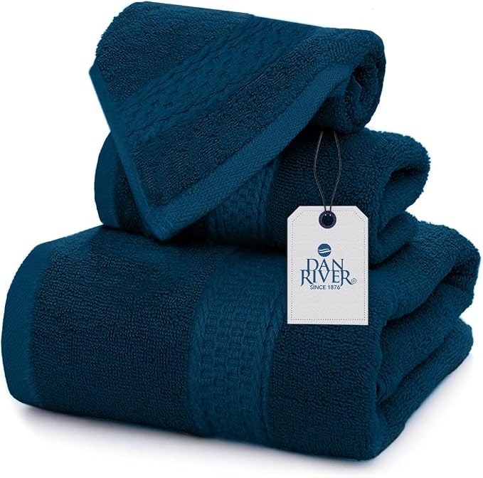 DAN RIVER 100% Ring Spun Cotton 3-Piece Towel Set, Bath Towel, Hand Towel and by DanRiver