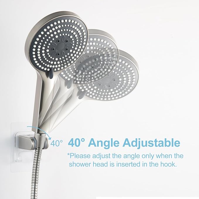 OFFO Shower Head Holder, Strong Adhesive Shower Hooks, 40° Adjustable - Image 4