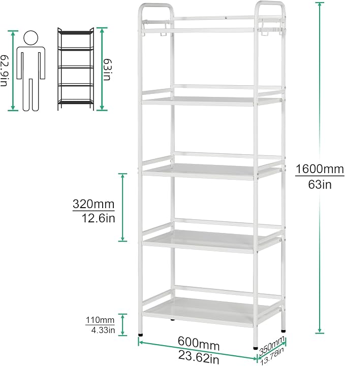 HDANI Storage Shelves, 5-Tier Metal Storage Rack - Image 3