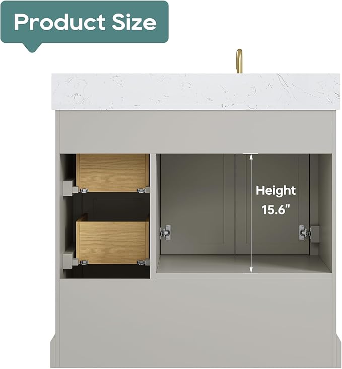 36 Inch Bathroom Vanity with Sink Combo, Solid Wood Frame with Mable Top - Image 8
