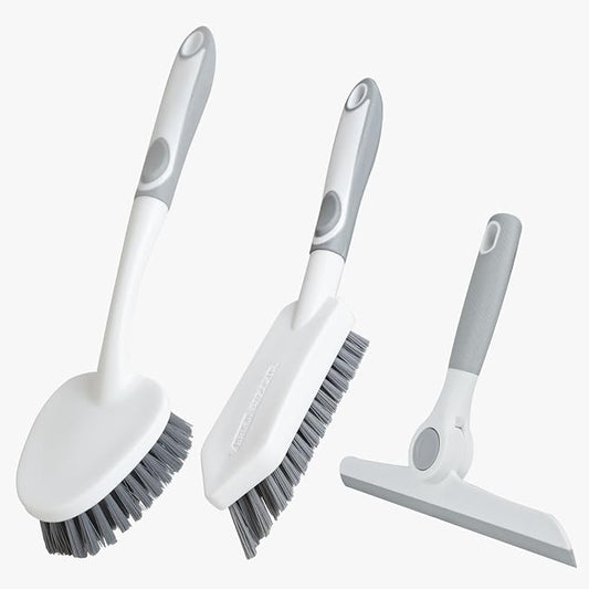 3 Pack Heavy-Duty Scrub Brush Set, Grout Brush, Shower Squeegee, Shower by BRUSHFAMILY