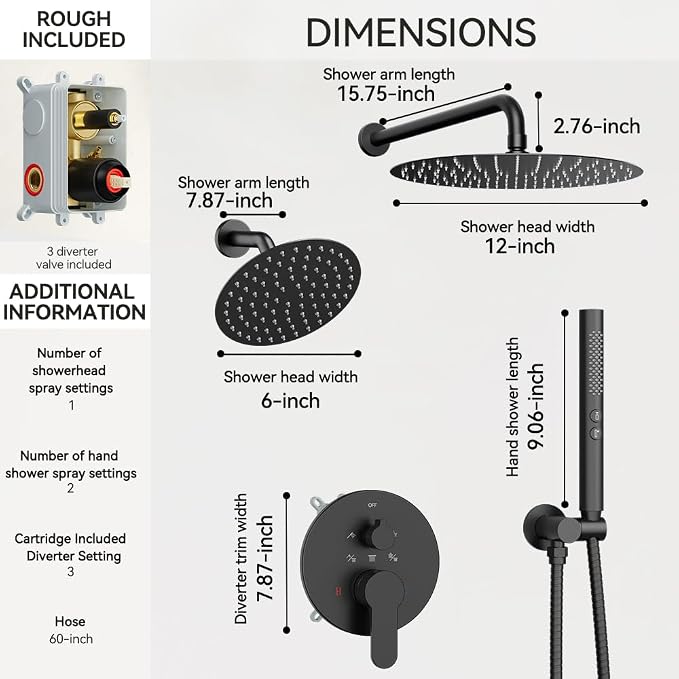 Shower Systems STARBATH 12+6" Round Dual Rainfall Shower Head - Image 3