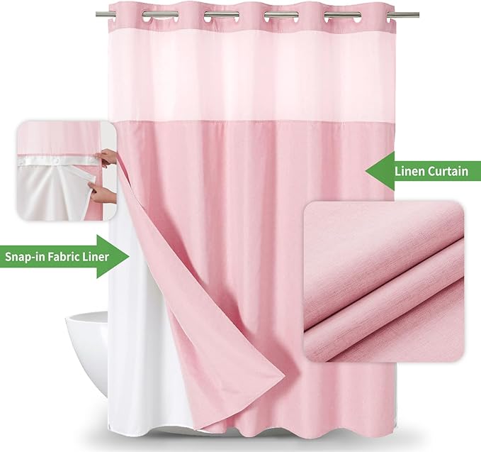 Long No Hooks Needed Linen Textured Shower Curtain - Image 2