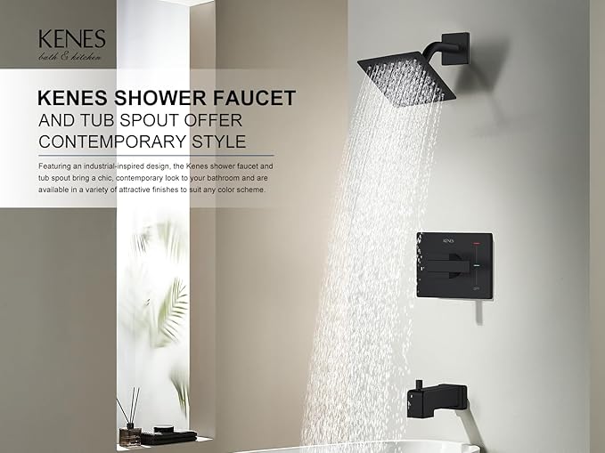 KENES Tub Shower Faucet Set Complete, Matte Black Tub and Shower Trim Kit - Image 2