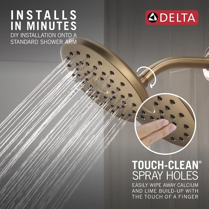 Delta PivotPro Brushed Gold Rain Showerhead, Single Setting 7 Inch Round Shower - Image 3