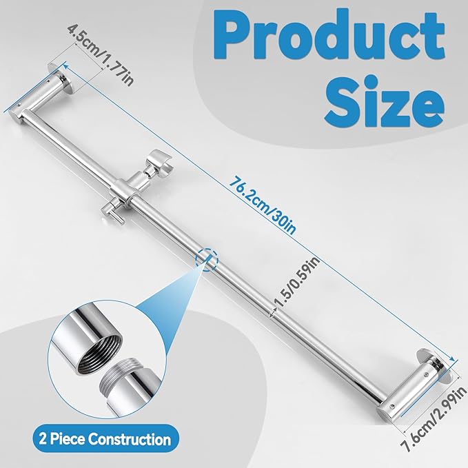 Shower Slide Bar Adjustable Handheld Shower Head Holder Wall Mount - Image 2
