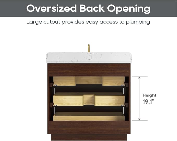 36 Inch Bathroom Vanity with Sink, Solid Wood Frame with Engineered Marble - Image 7