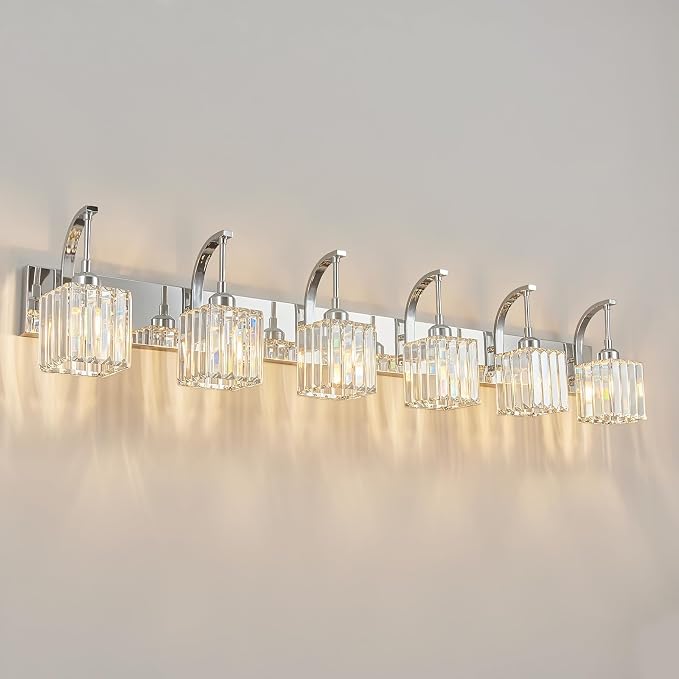 Crystal Vanity Lights 6-Light Chrome Bathroom Vanity Lights Modern Crystal by FDPBY