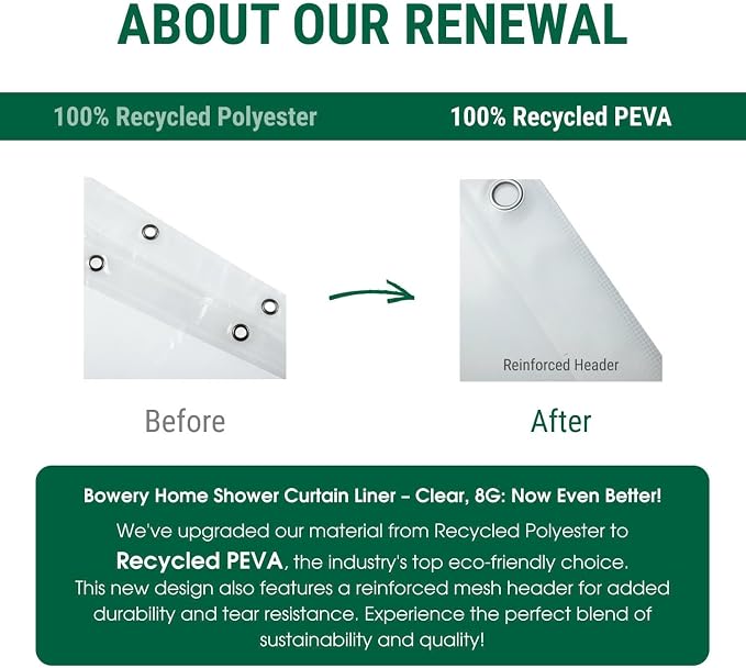 Bowery Home NOT Made in China Eco-Friendly Recycled PEVA Shower Curtain Liner – - Image 3