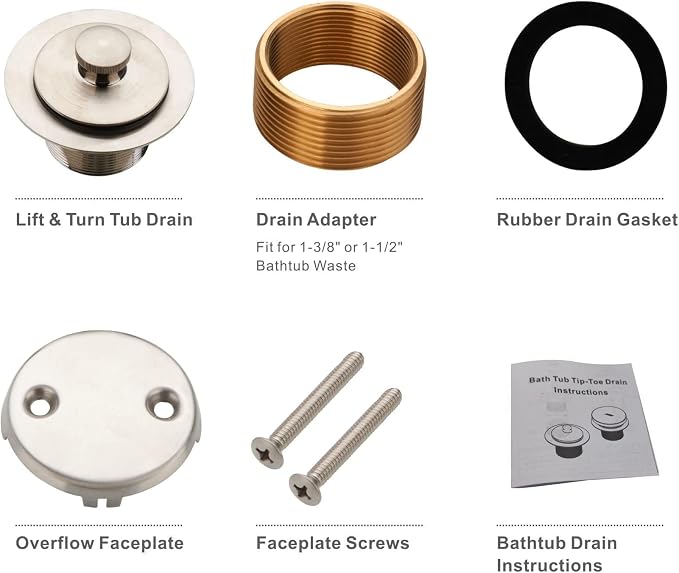 Bathtub Tub Drain Conversion Kit Assembly, Wellup Lift and Turn Twist Tub Drain - Image 5