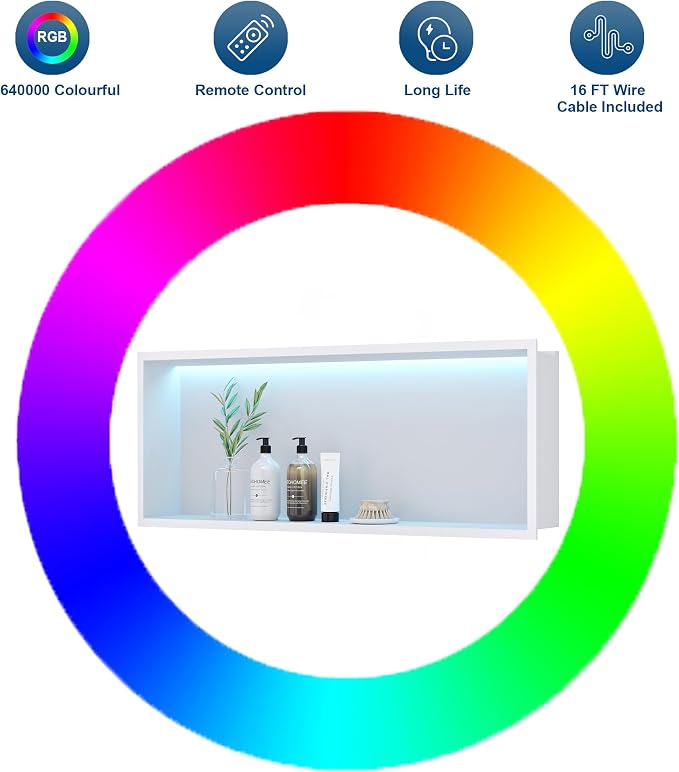 30X12 RGB Shower Niche, No Tile Needed Wall Niche - Image 4