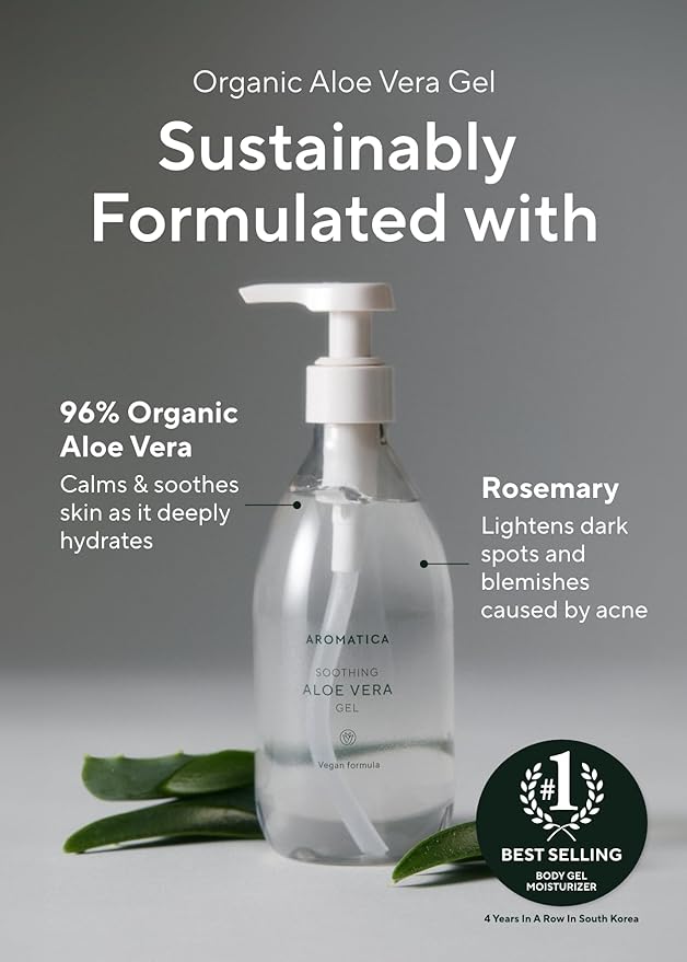AROMATICA Organic Aloe Vera Gel 10.14oz/300ml, After Sun Care And Sunburn Relief - Image 3