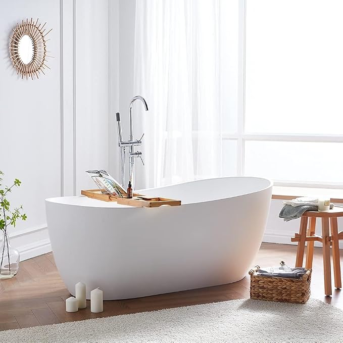 Cpingao 59" Solid Surface Freestanding Bathtub, Contemporary Oval Stone Resin - Image 5
