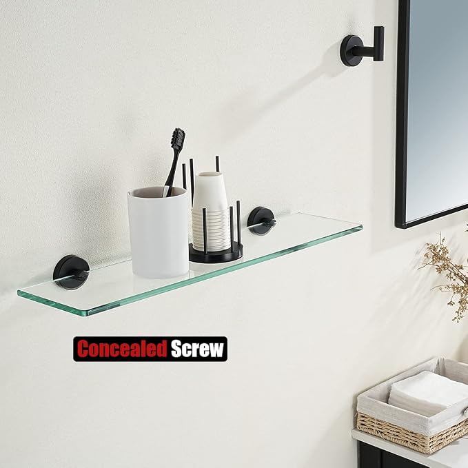 JQK Bathroom Glass Shelf Black, Tempered Glass Shower Storage 20 by 5 inches - Image 5