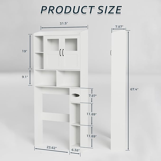 Over Toilet Storage Cabinet, 67 Inch Wall Mounted Tall Cabinet, Freestanding - Image 2