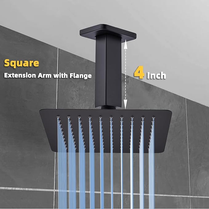 4 Inch Shower Arm with Flange, Ceiling Mounted Square Shower Head Extension Arm - Image 4