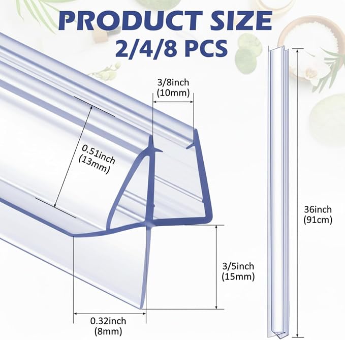 Frienda 4 Pcs Shower Door Bottom Seal 3/8" x 36'' Clear PVC Glass Door Sweep - Image 2