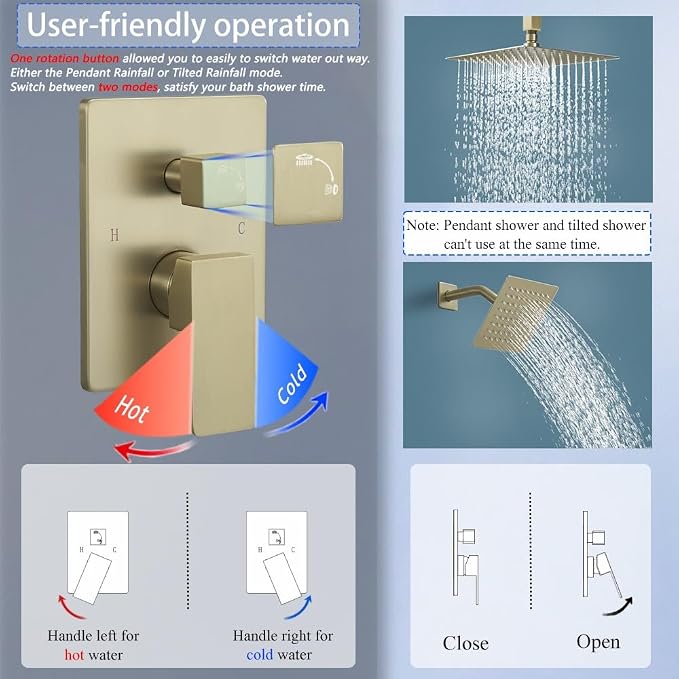 Shower Faucet Set Brushed Gold Shower System, Ceiling Mount 10 Inch Shower Head - Image 5