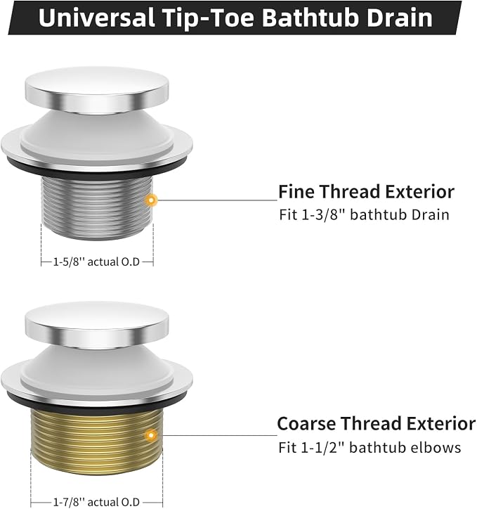 Tub Drain Replacement Kit, Metal Tip-Toe Bathtub Drains and Overflow Kit - Image 4