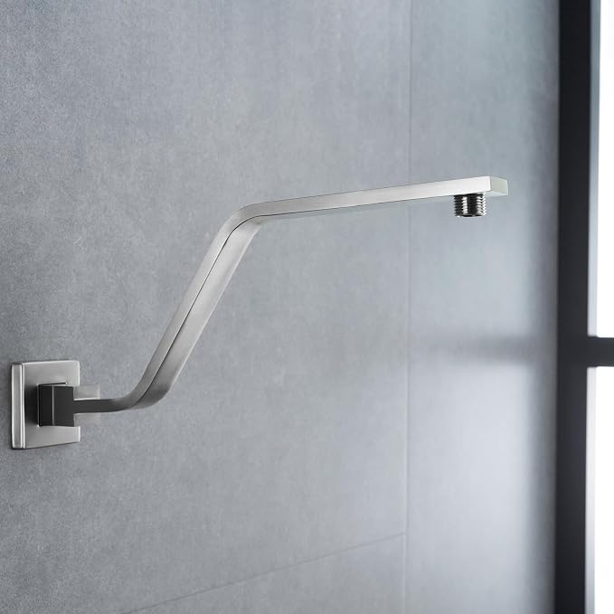 16 Inch S Shape Brushed Nickel Shower Head Arm, Square Wall Mounted Shower Arm - Image 3