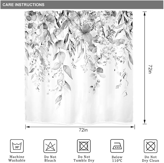 Riyidecor Grey Eucalyptus Leaves Shower Curtain - Image 5