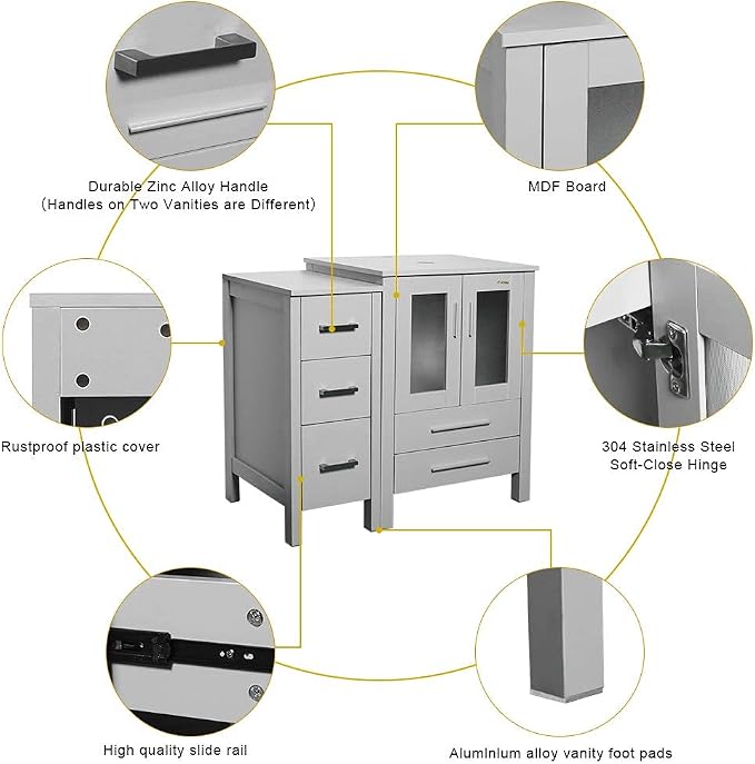 eclife 48" Modern Bathroom Vanity Sink Combo Freestanding Cabinet - Image 3