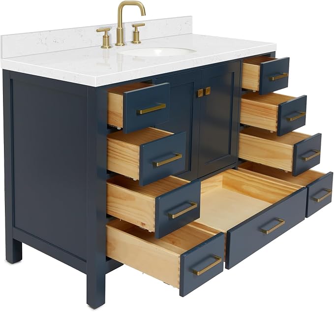 ARIEL Cambridge 48" Midnight Blue Bathroom Vanity, 1.5" Edge Carrara White - Image 4