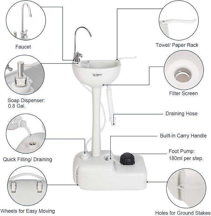 VINGLI Upgraded Portable Sink| Rolling Hand Wash Basin Stand - Image 3