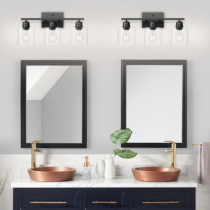 Modern 3 Light Bathroom Light Fixtures, 19 inch Black Vanity Lights - Image 5