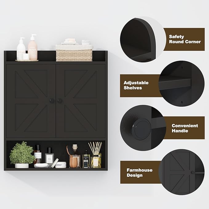 EasyCom 22" W x 26" H Bathroom Wall Cabinet, Farmhouse Medicine Cabinet - Image 6