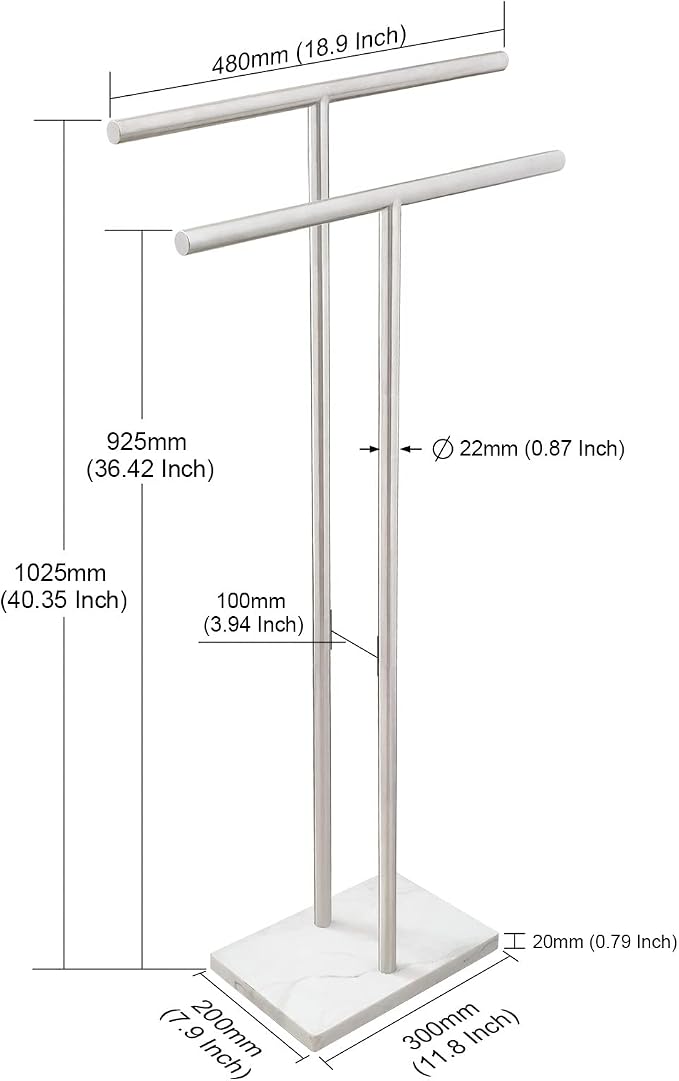 40 Inch Standing Towel Rack Double-T Shape Tall Bath Towel Sheet Holder - Image 2