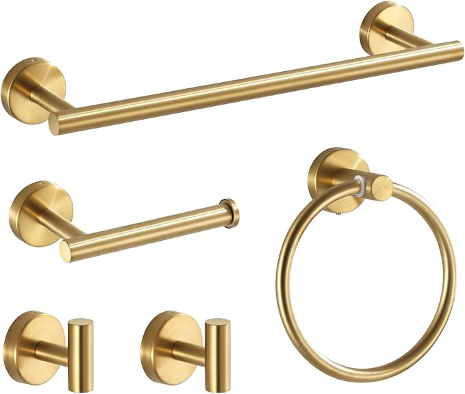 Bathroom Hardware Set Brushed Gold, Toilet Paper Holders, Towel Rings and 4pcs - Image 9