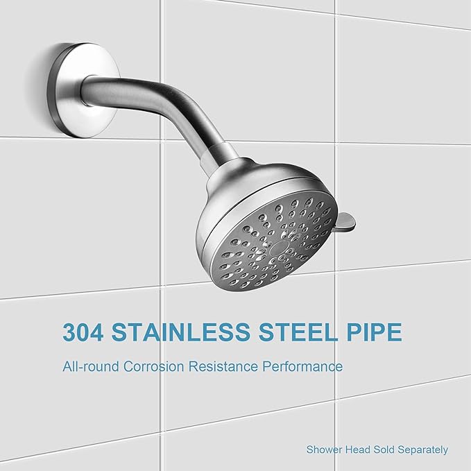 OFFO Shower Arm with Flange, 6 in Brushed Nickel Wall Mount Replacement Angle - Image 3