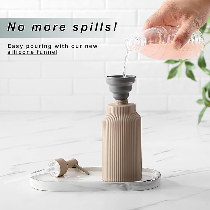Modern Ceramic Soap Dispenser for Bathroom，14oz Ceramic Soft Touch Hand Lotion - Image 4