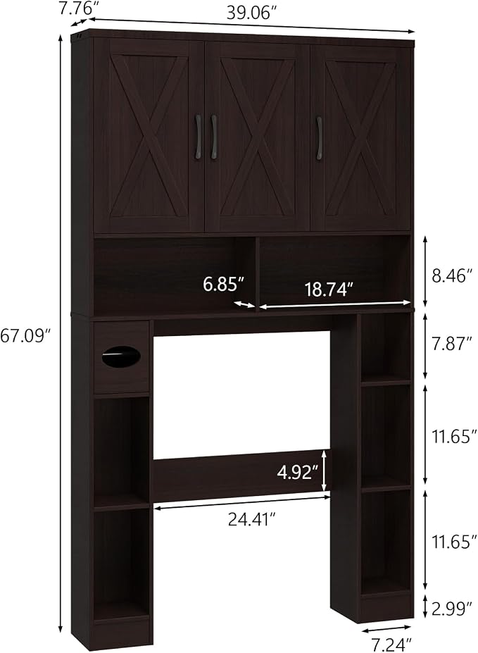 Over The Toilet Storage Cabinet, Farmhouse Toilet Cabinet Rack - Image 2