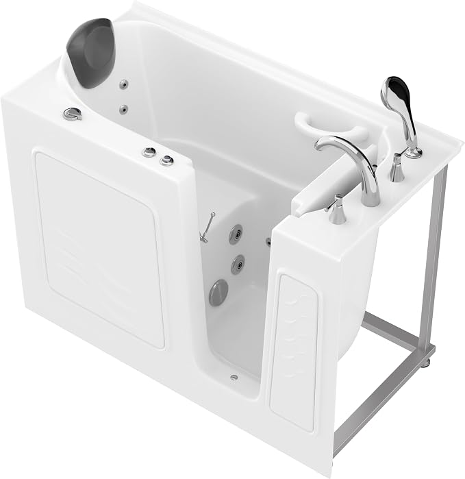 ANZZI Walk-In Bathtub Whirlpool 26" x 53" Acrylic White Right Drain 15 Jets - Image 7