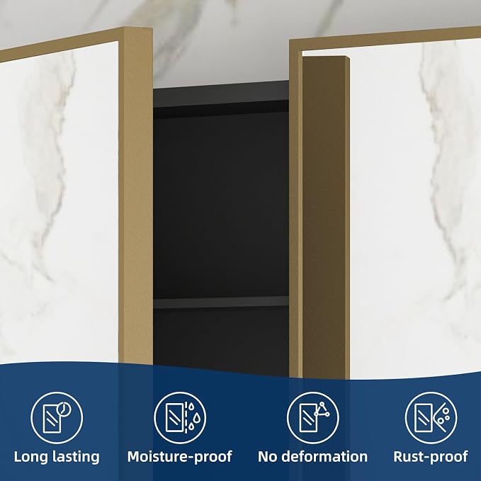 Bathroom Medicine Cabinet with Mirror 24 x 30 Inch, Brush Gold Medicine Cabinet - Image 8