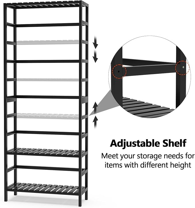 VASMIA 6-Tier Bamboo Shelf, Bamboo Storage Shelving Unit, Tall Bookcase - Image 7