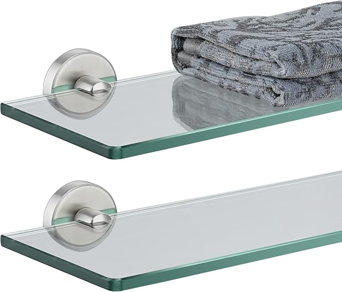 JQK Bathroom Glass Shelf Brushed, Tempered Glass Shower Storage 12 by 5 inches by Homeimprovement