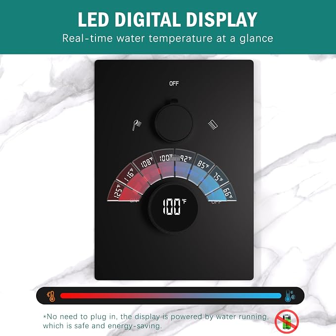 Digital Shower Valve 3 Way Diverter Temperature Display Shower Mixer 3-Function - Image 4