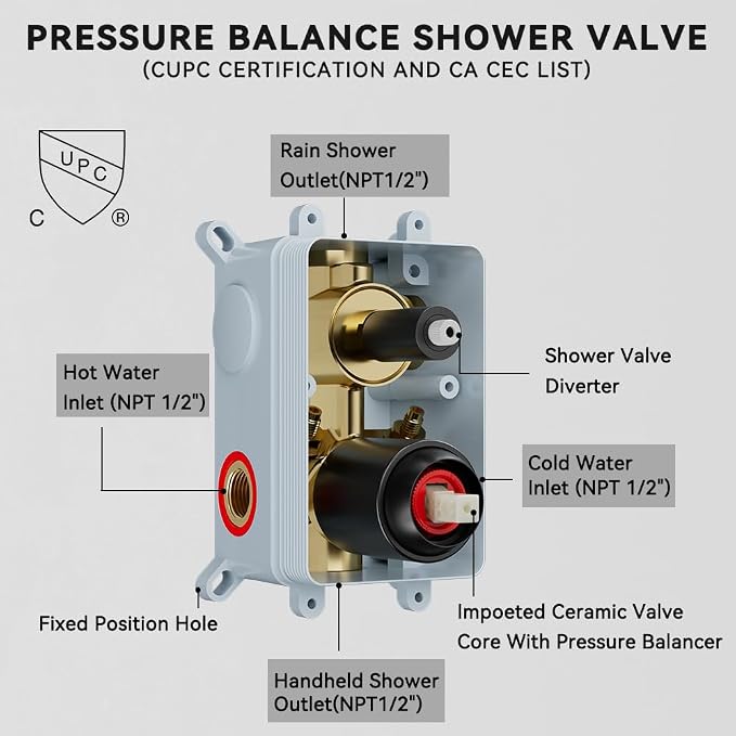 Shower Faucet Set Matte Black Shower System, Starbath 8" Rain Shower Head and - Image 8